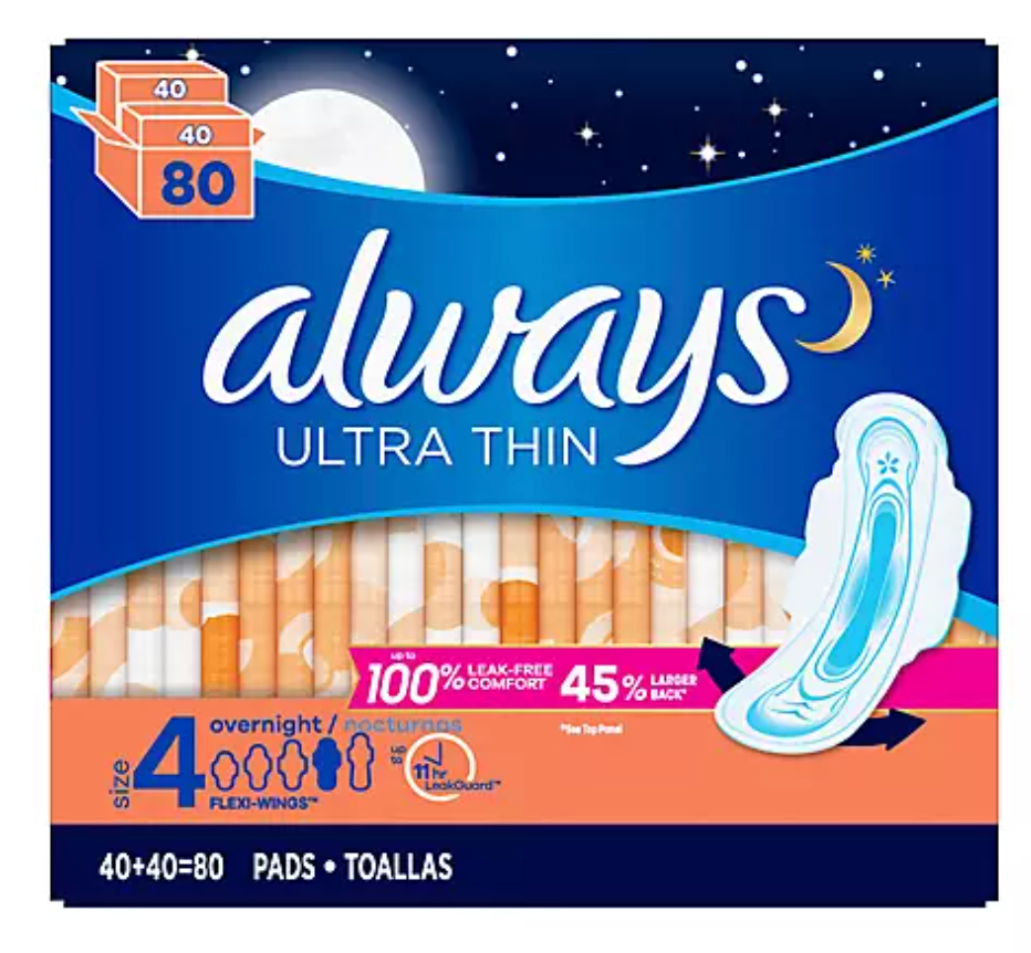 Always Ultra Thin Overnight Pads - 10 Count